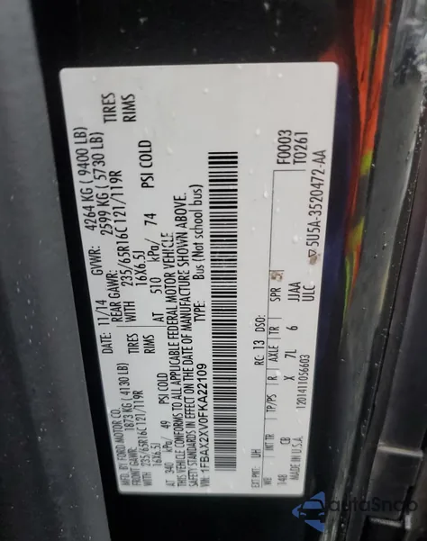 2015 Ford Transit T-350 z USA, uszkodzony, nr VIN 1FBAX2XV0FKA22109